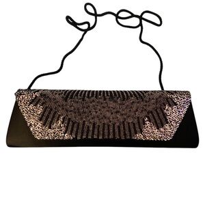 Valerie Stevens Elegant Black and Silver Evening Clutch EUC